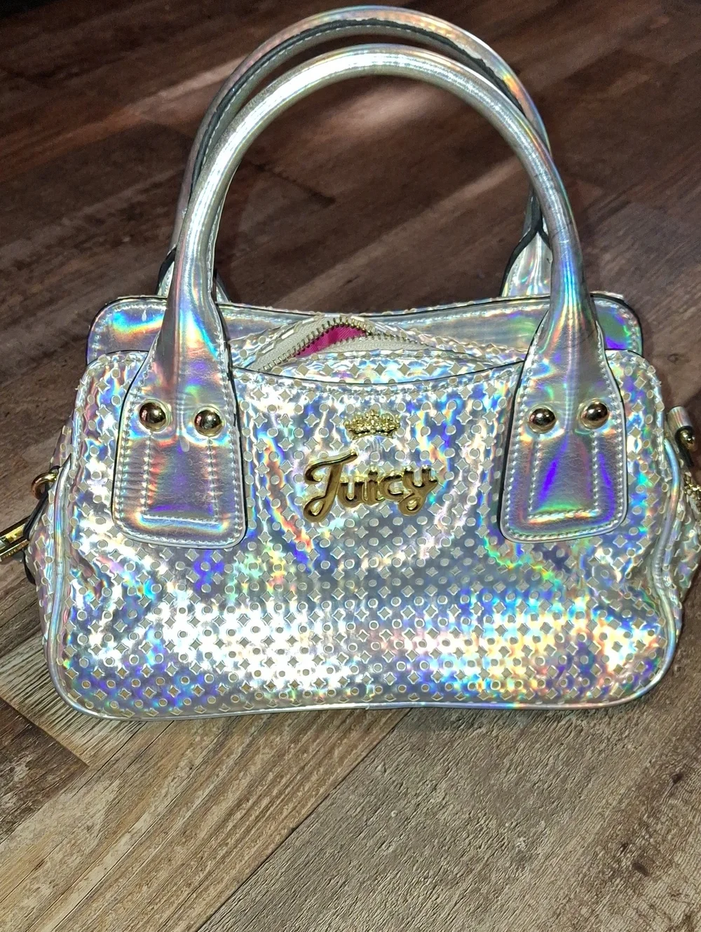 Juicy Couture Holographic Iridescent Satchel - Gold Hardware